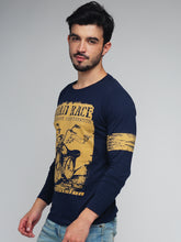 Load image into Gallery viewer, Navy blue golden print tee-shirt