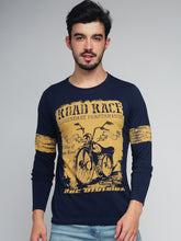 Load image into Gallery viewer, Navy blue golden print tee-shirt