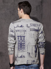 Load image into Gallery viewer, Grey blue print full sleeve tee-shirt