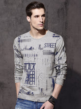 Load image into Gallery viewer, Grey blue print full sleeve tee-shirt