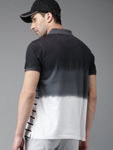 Load image into Gallery viewer, White navy blue lined men's half sleeve tee shirt