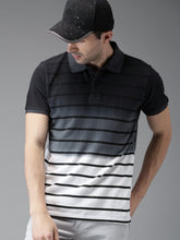 Load image into Gallery viewer, White navy blue lined men's half sleeve tee shirt