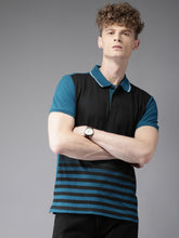 Load image into Gallery viewer, Black light blue men's half sleeve tee shirt
