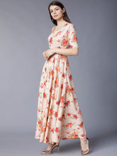 Load image into Gallery viewer, Beige-Rose-Printed-Dress-For-Women