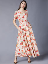 Load image into Gallery viewer, Beige-Rose-Printed-Dress-For-Women