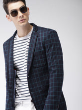 Load image into Gallery viewer, Navy blue green lined blazer for men.