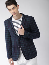 Load image into Gallery viewer, Navy blue green lined blazer for men.