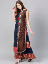 Load image into Gallery viewer, Blue-Maroon-Brown-Printed-Maxi-Dress