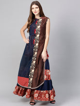 Load image into Gallery viewer, Blue-Maroon-Brown-Printed-Maxi-Dress