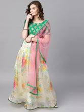 Load image into Gallery viewer, Green-Off-White-Woven-Design-Semi-Stitched-Lehenga-Unstitched-Blouse-with-Dupatta