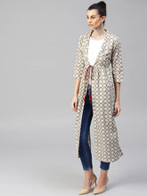Load image into Gallery viewer, Jaipur-Kurti-Women-Beige-Grey-Printed-Longline-Ethnic-Jacket