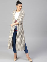 Load image into Gallery viewer, Jaipur-Kurti-Women-Beige-Grey-Printed-Longline-Ethnic-Jacket