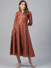 Load image into Gallery viewer, Maroon-Gold-Cross-Print-Juniper-Women-Dresses