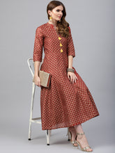 Load image into Gallery viewer, Maroon-Gold-Cross-Print-Juniper-Women-Dresses