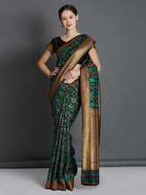Load image into Gallery viewer, Mitera-Black--Teal-Green-Silk-Blend--Party-wear-Kanjeewaram-Saree
