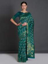 Load image into Gallery viewer, Mitera-Teal--Blue-Silk-Blend-Woven-Design-Banarasi-Saree