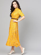 Load image into Gallery viewer, Mustard-printed-shirt-Dress-with-a-belt