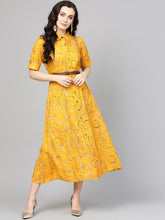 Load image into Gallery viewer, Mustard-printed-shirt-Dress-with-a-belt