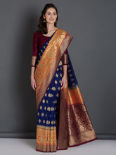 Load image into Gallery viewer, Navy-Blue--Red-Silk-Blend-Woven-Design-Banarasi-Saree1