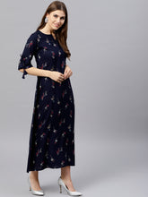 Load image into Gallery viewer, Navy-Blue-Printed-Maxi-Dress