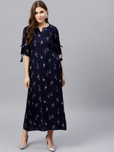 Load image into Gallery viewer, Navy-Blue-Printed-Maxi-Dress