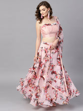 Load image into Gallery viewer, Pink--Green-Solid-Semi-Stitched-Lehenga--Unstitched-Blouse-with-Dupatta
