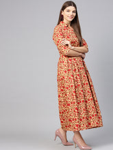 Load image into Gallery viewer, Red-Gold-Print-Women-Dresses
