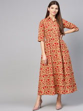 Load image into Gallery viewer, Red-Gold-Print-Women-Dresses