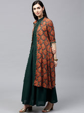 Load image into Gallery viewer, Teal-Green-Printed-Longline-Open-Front-Jacket