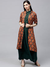 Load image into Gallery viewer, Teal-Green-Printed-Longline-Open-Front-Jacket