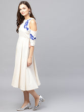 Load image into Gallery viewer, White-Blue-Flower-Women-Dresses