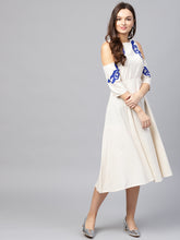 Load image into Gallery viewer, White-Blue-Flower-Women-Dresses