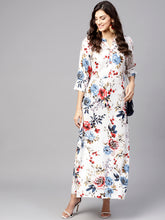 Load image into Gallery viewer, White-Blue-Red-Flower-Women-Dresses