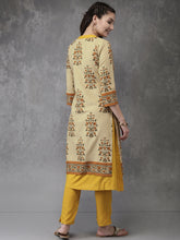 Load image into Gallery viewer, Women-Beige--Mustard-Printed-Kurta-with-Trousers