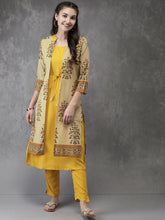 Load image into Gallery viewer, Women-Beige--Mustard-Printed-Kurta-with-Trousers