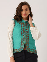 Load image into Gallery viewer, Women-Green-Self-Design-Tailored-Jacket