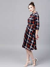 Load image into Gallery viewer, Women-Navy-Blue-Printed-Fit-and-Flare-Dress