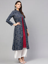 Load image into Gallery viewer, Women-Navy-Blue-Printed-Open-Front-Jacket