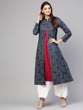 Load image into Gallery viewer, Women-Navy-Blue-Printed-Open-Front-Jacket