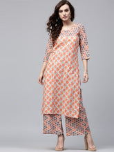 Load image into Gallery viewer, Women-Orange-Off-White-Printed-Straight-Kurta
