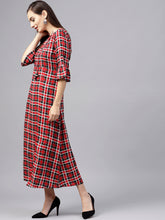 Load image into Gallery viewer, Women-Red--Black-Checked-Maxi-Dress