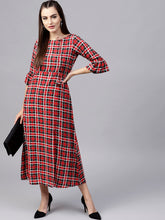 Load image into Gallery viewer, Women-Red--Black-Checked-Maxi-Dress