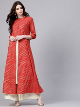 Load image into Gallery viewer, Women-Red-Golden-Printed-Longline-Ethnic-Jacket