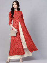 Load image into Gallery viewer, Women-Red-Golden-Printed-Longline-Ethnic-Jacket