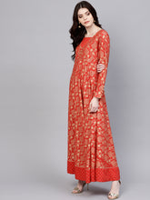 Load image into Gallery viewer, Women-Rust-Printed-Maxi-Dress