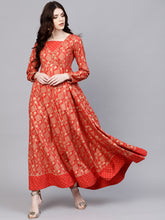 Load image into Gallery viewer, Women-Rust-Printed-Maxi-Dress