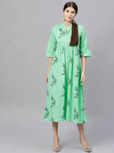 Load image into Gallery viewer, Women-Sea-Green-Printed-Maxi-Dress