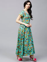 Load image into Gallery viewer, Women Green &amp; Yellow Floral Print Anarkali Kurta