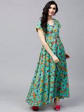 Load image into Gallery viewer, Women Green &amp; Yellow Floral Print Anarkali Kurta