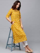 Load image into Gallery viewer, Women Mustard Yellow Printed A-Line Kurta